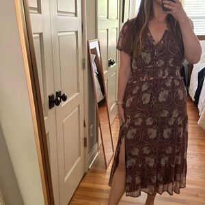 Morris & Co. X Paige Holland midi dress pink / mauve multi - 100% silk size LG